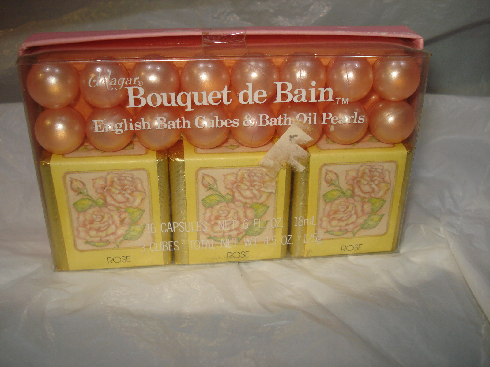 Vintage Delagar English Bath Cubes & Bath Oil Pearls Gift Set ROSE