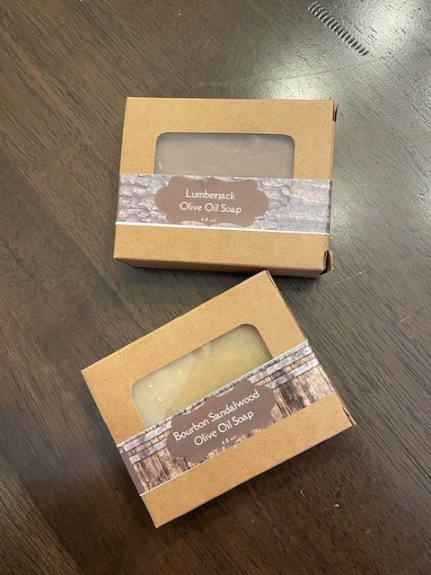 Olive oil soap for Men Lumber Jack + Bourbon Sandlewood/ pamper him 4oz bar