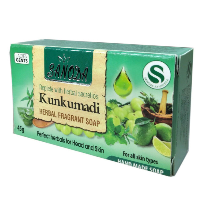 New Sanoda Kumkumadhi Herbal Soap Hand Made Ammla Lemmon Sandalwood Ayurveda 45g