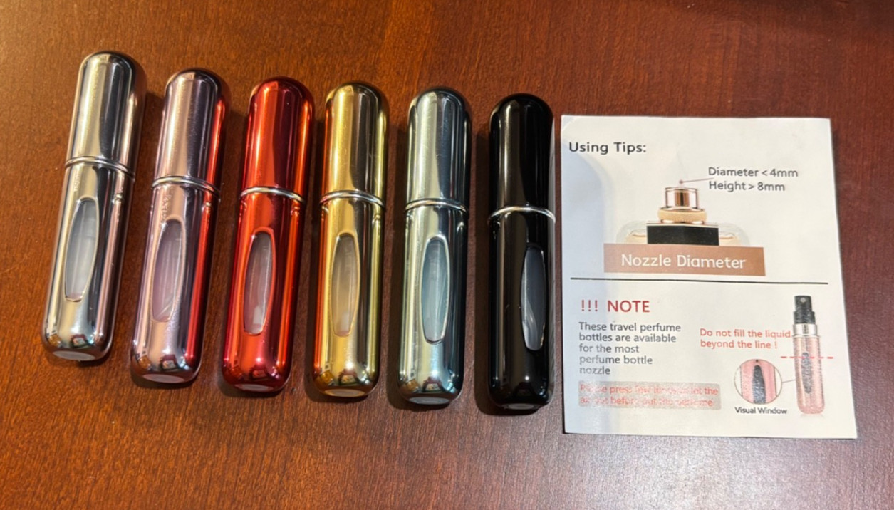 6 NEW Travel Portable Mini Refillable Perfume Atomizer Bottles Pump Spray 5ml