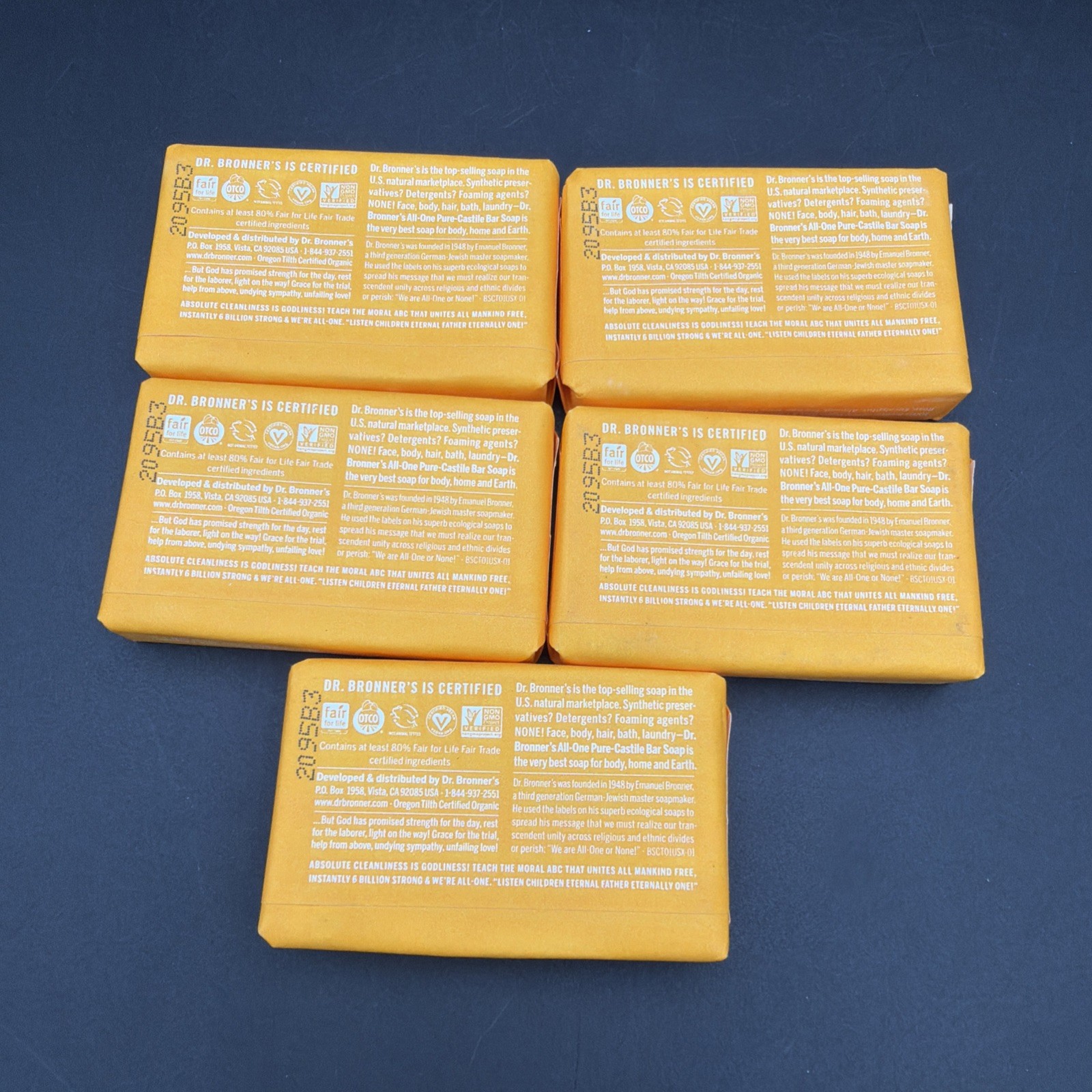 5x Dr Bronner’s All-One Hemp CITRUS Pure Castile Bar Soap NEW Travel Size 1.2 oz