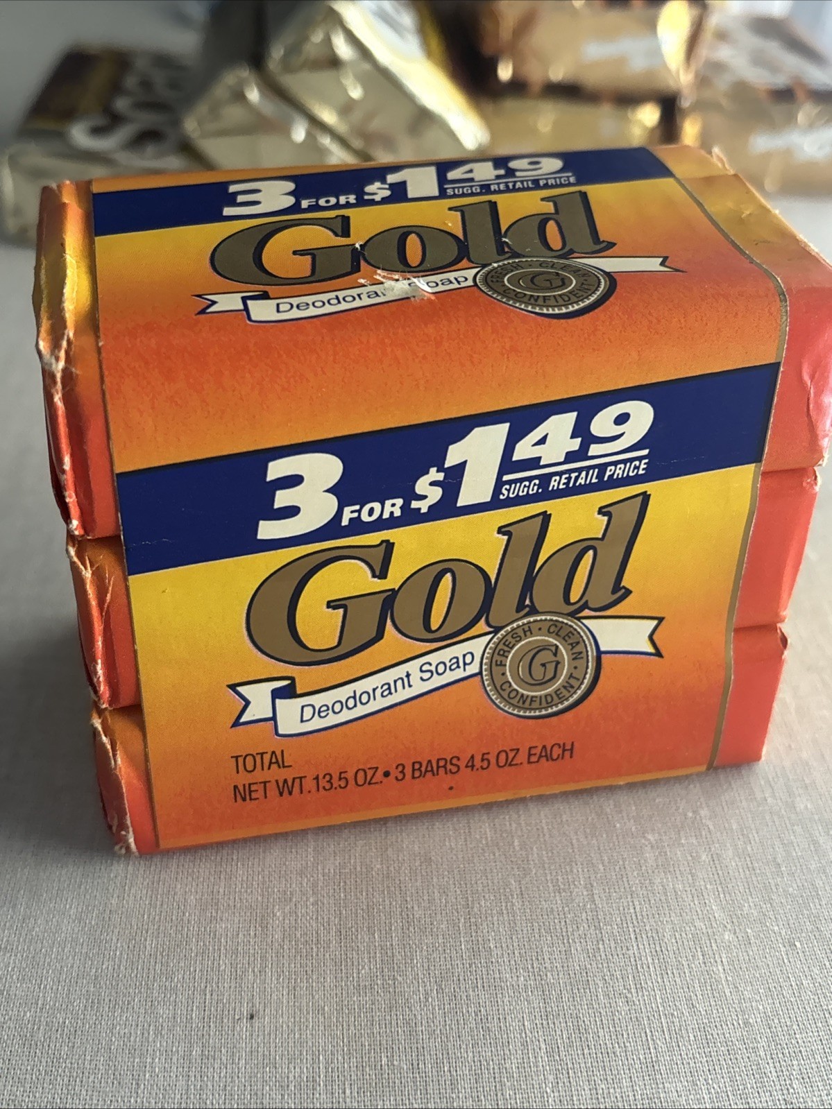 NEW SEALED Palmolive GOLD Deodorant Soap Three 4oz Bars Discontinued Made In USA