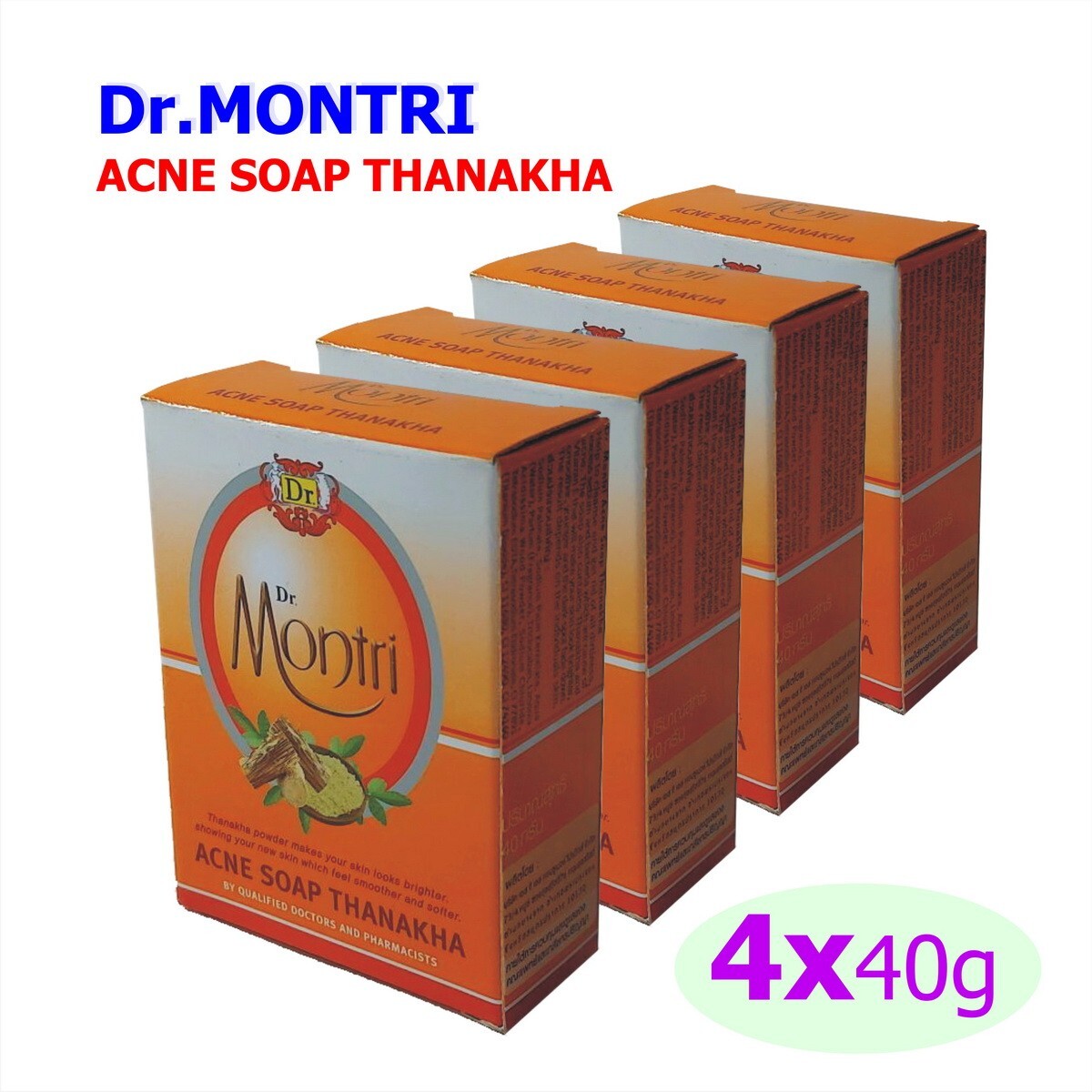 4x40g Dr. Montree Acne Soap Thanaka-Vitamin E Facial Bacteria Nourishes the Skin