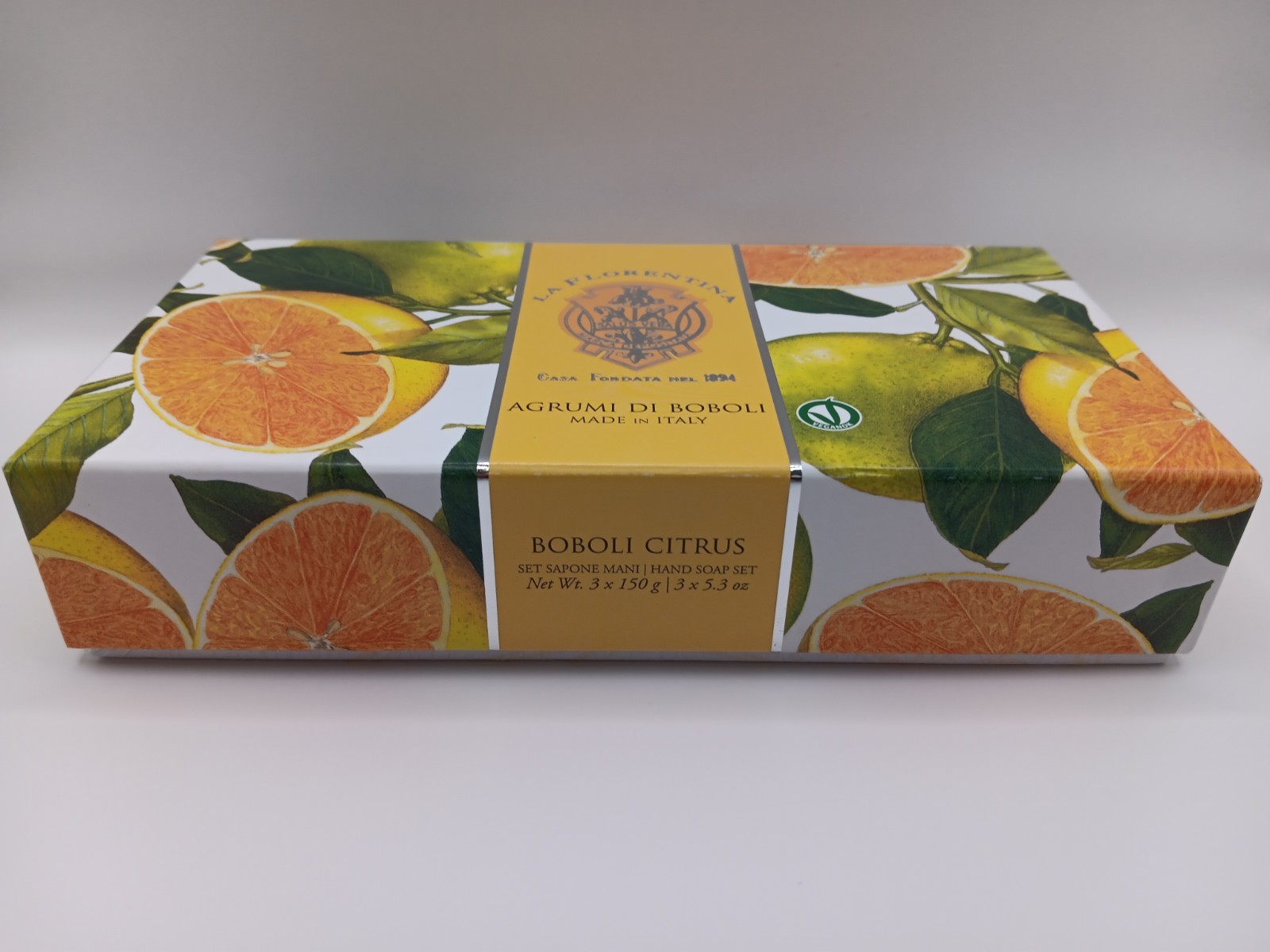 La Florentina Hand Soap Set Boboli Citrus 3 Oval Bars From Italy Gift Box NIB