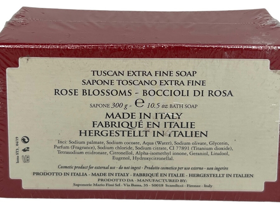 Sapon Boccioli De Rosa Rose Blossoms Tuscan Fine Bath Soap 10.5 oz NOS Boxed Bar