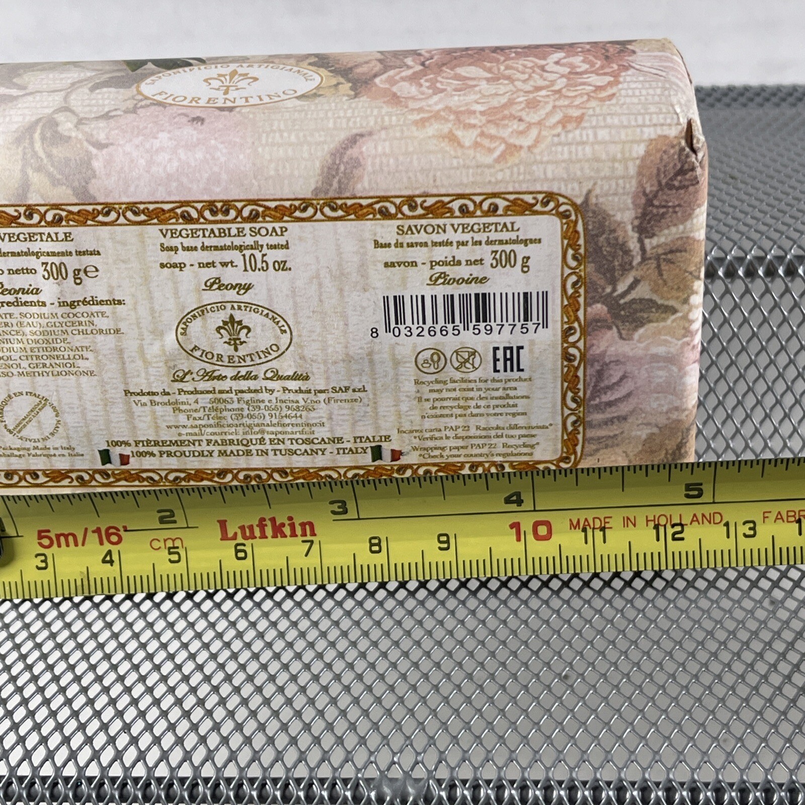 NEW Saponificio Artigianale Florentino Boudoir Peony Scented Soap Bar 10.5 Oz.