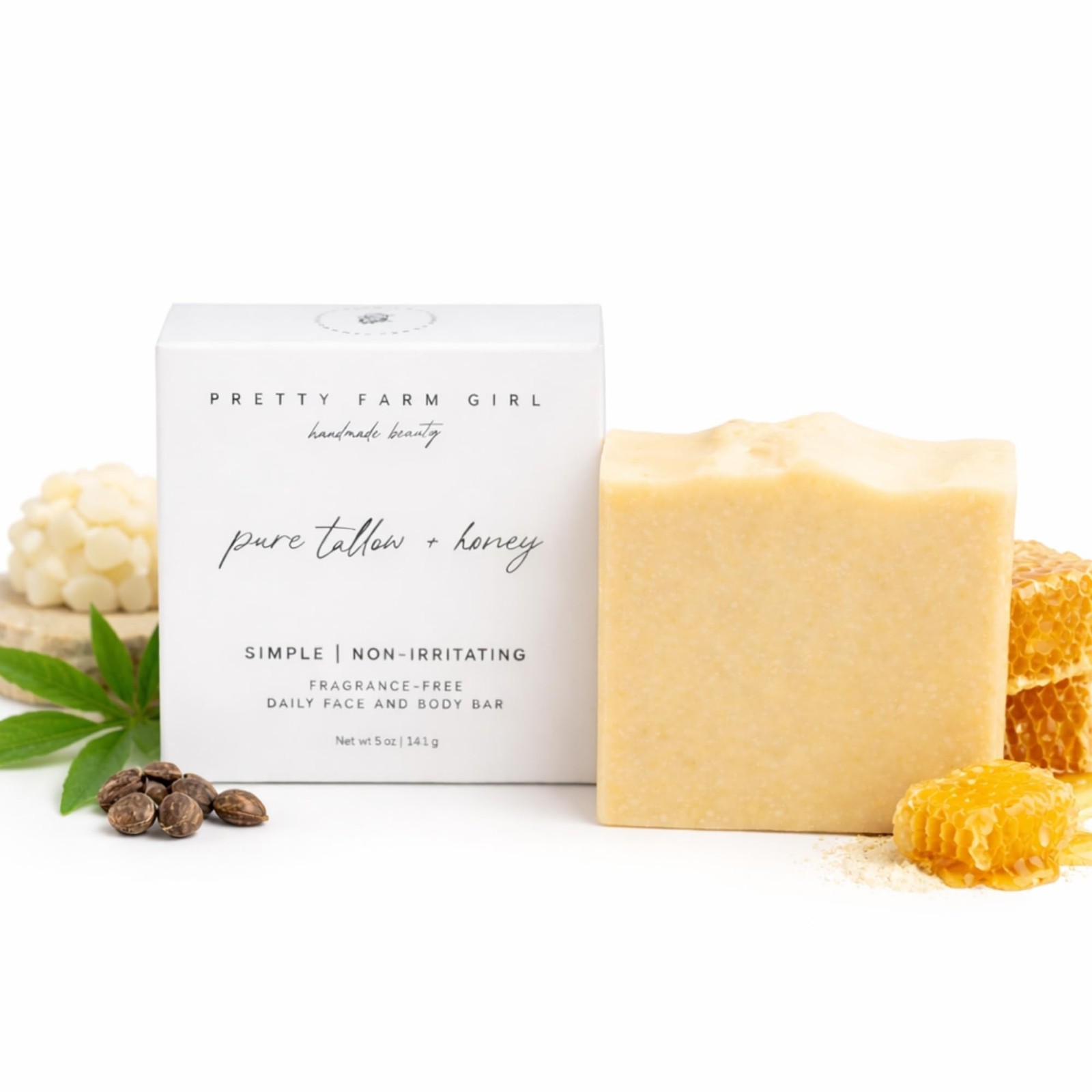 Pure Tallow + Honey Soap Bar – Fragrance Free – Handmade – Sensitive Skin – T…