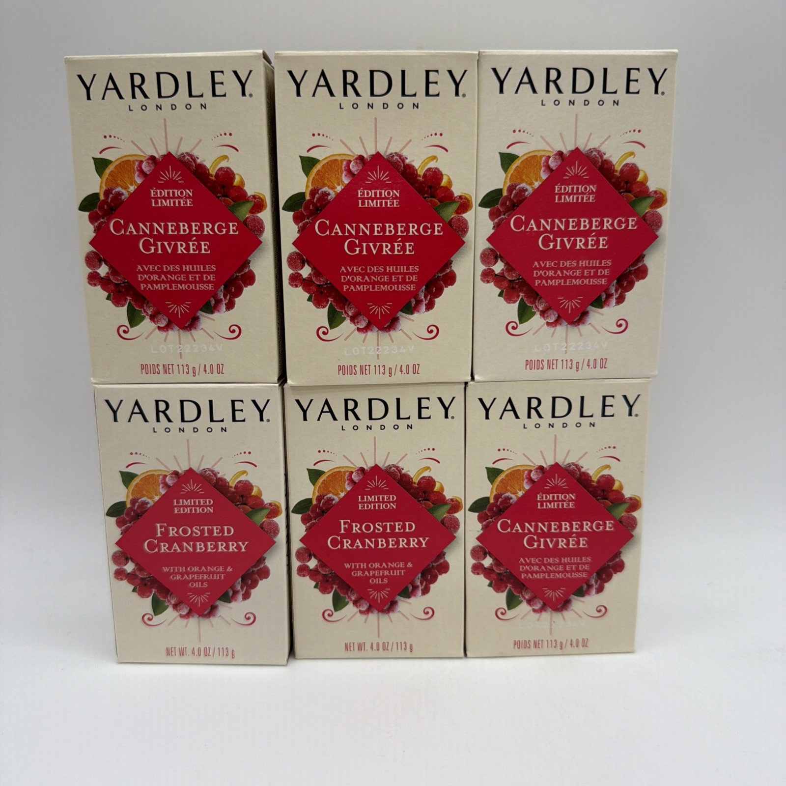 Yardley Limited Edition Frosted Cranberry Bar Soap 4oz 6 Pack