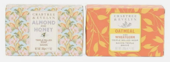 Crabtree & And Evelyn Bar Soap ALMOND & HONEY OATMEAL & WHEATGERM Set 7oz Each