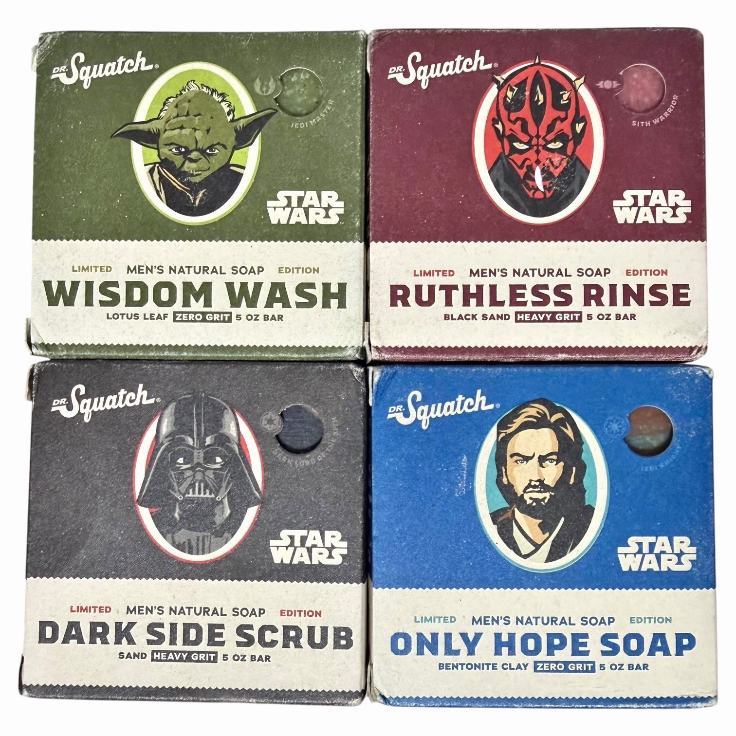 Dr Squatch STAR WARS Soap Limited Edition 4 Pack Lot Yoda, Luke, Darth NEW