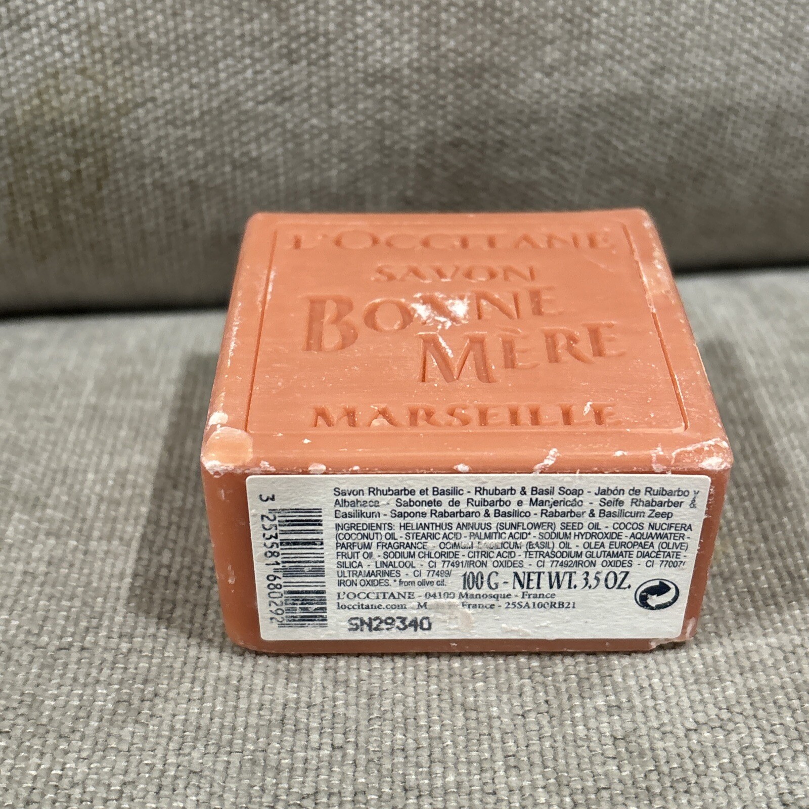 L’Occitane BONNE MERE Rhubarb & Basil 72% Essential Oils Vegetable Soap 3.5 oz