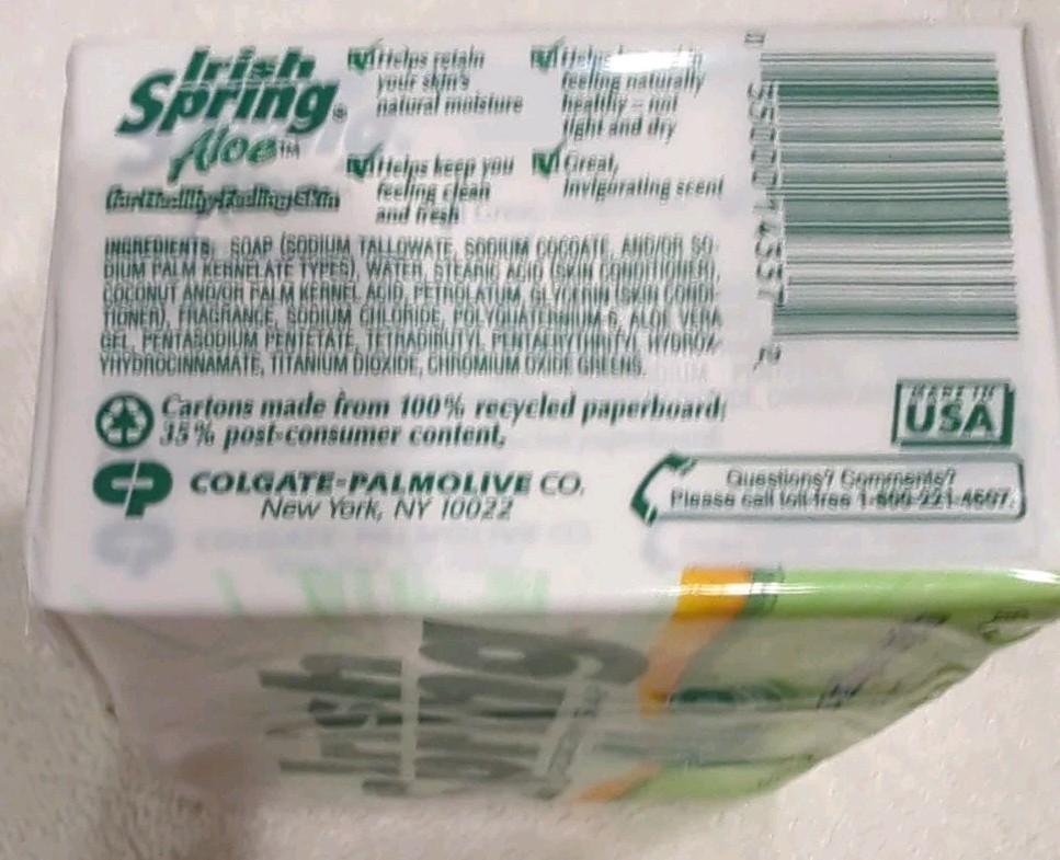 Irish Spring Aloe Deodorant Soap Bars Pack of 3 In Orig Plastic 4.5 OZ Bars NOS