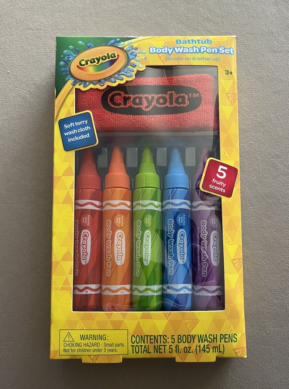Crayola Bathtub Body Wash Pen Set, 5 Fruity Scents & Wash Cloth, New In Box