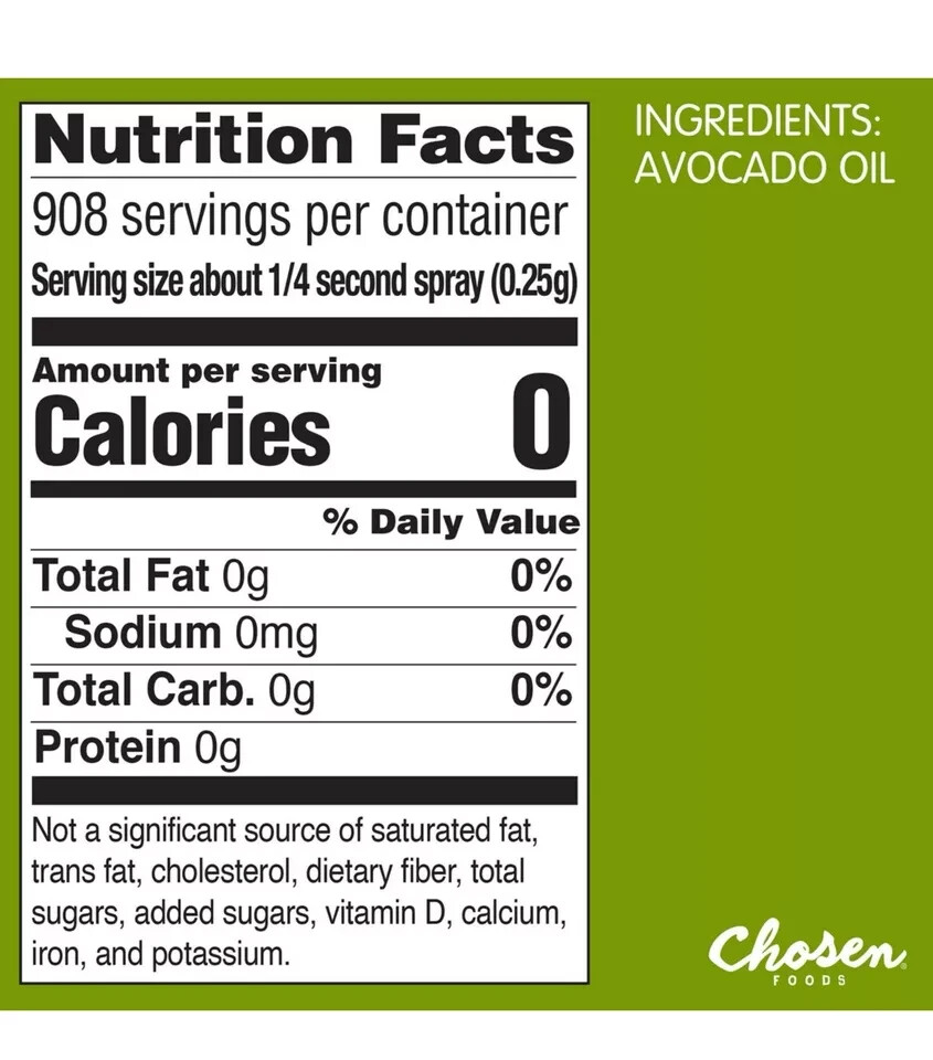 8 Pk Chosen Foods 100% Pure Avocado Oil Spray, Cooking, Dressing, 13.5 oz, Each