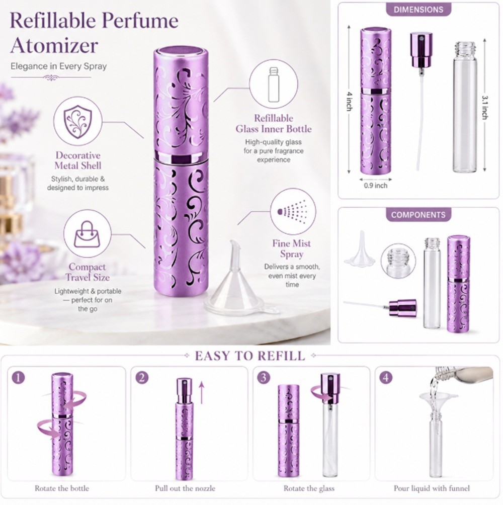 10ml Mini Portable Refillable Perfume Atomizer Travel Empty Spray Bottle Funnel