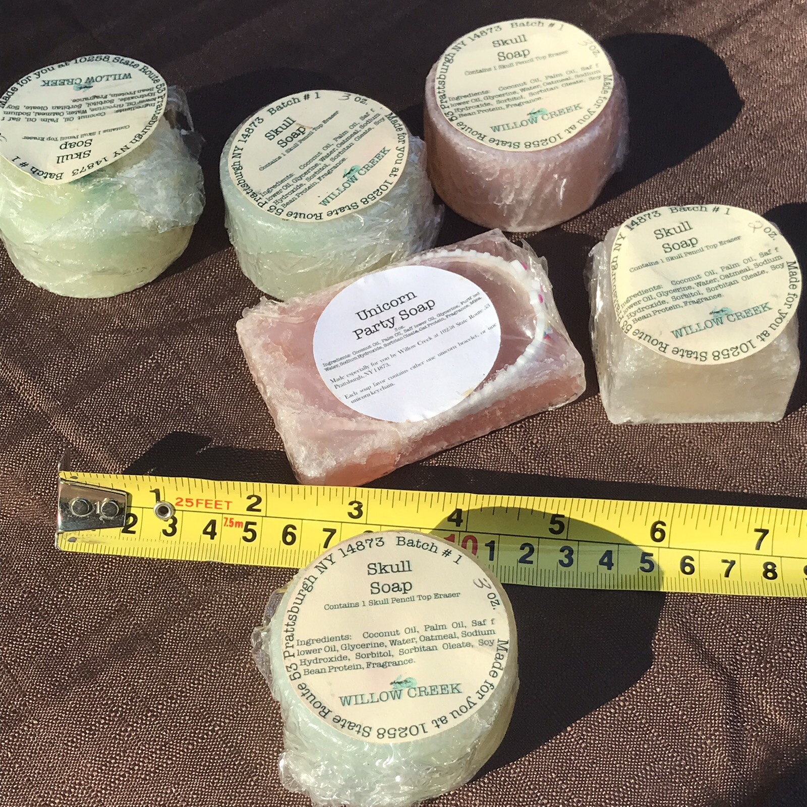 6 Coconut Oil Bar Soap Willow Creek 17 oz total Glycerin Palm Skull Halloween NY