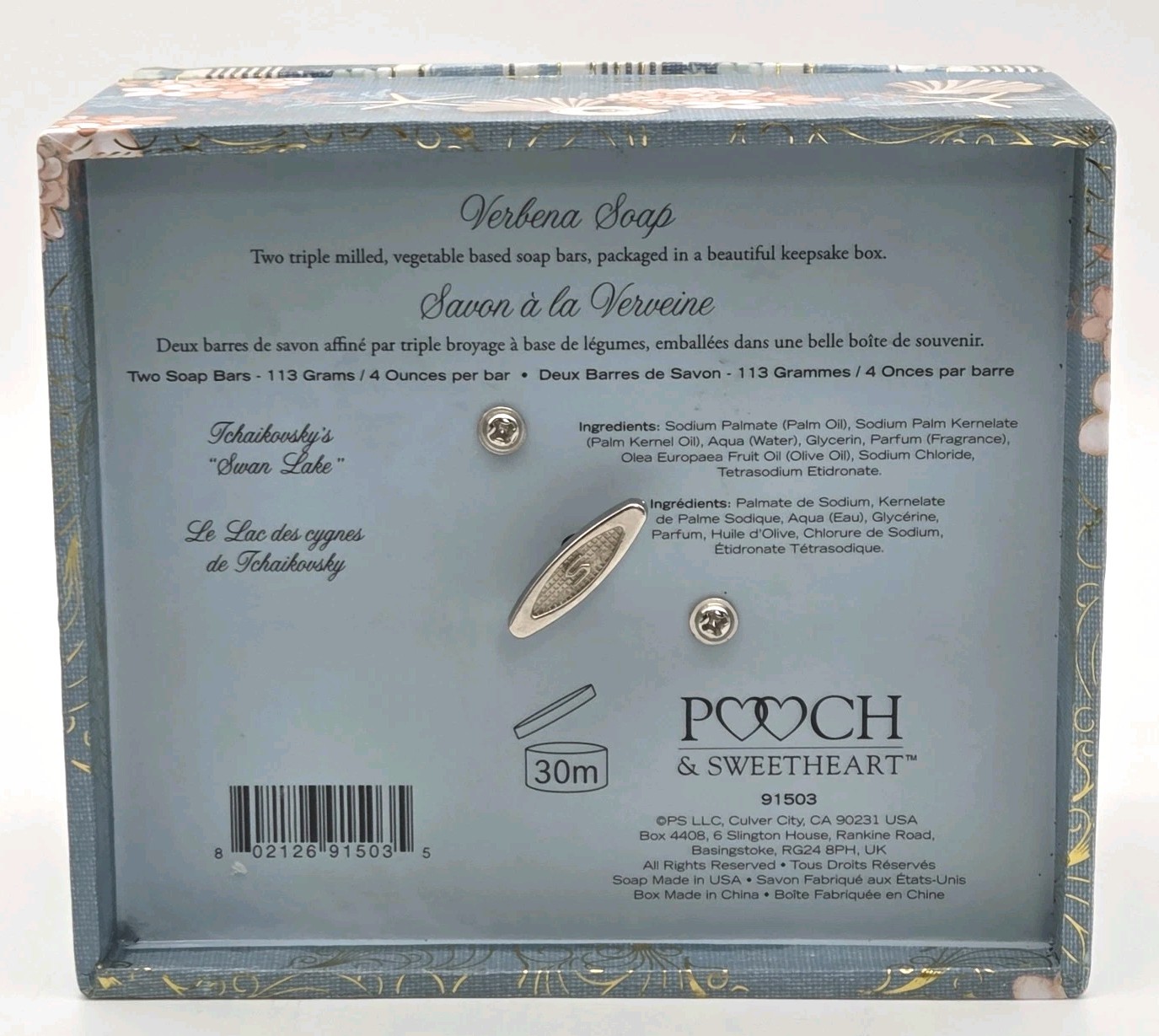 Pooch & Sweetheart Music Box 2 Scented Verbena Soaps Swan Lake Sea Shell Pattern