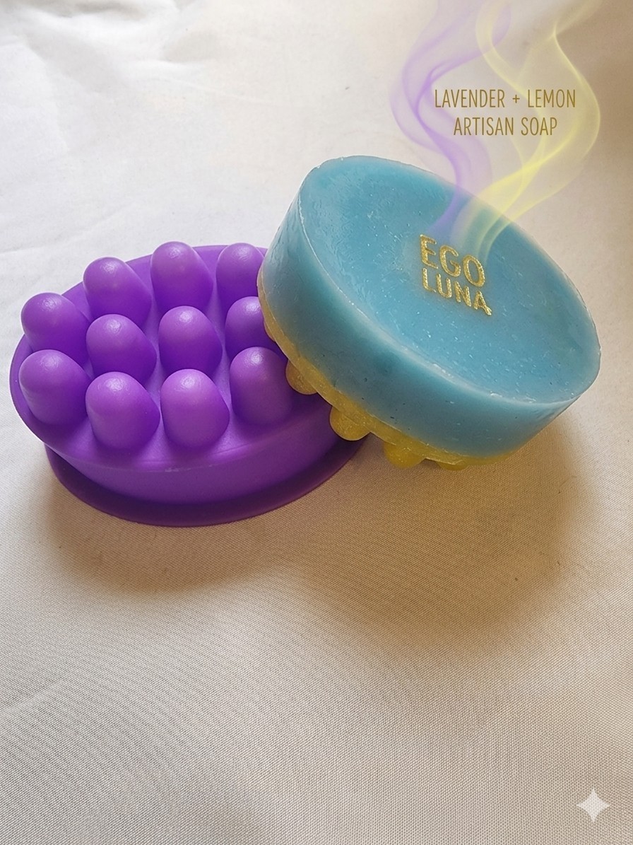 EGO LUNA Lavender & Lemon Artisan Round Body Bar Soap, Blue Purple Yellow