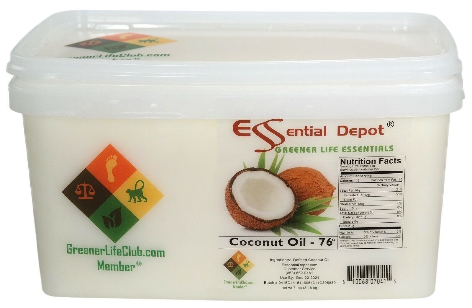 Coconut Oil – Food Safe – 7lb – Greener Life Club Box