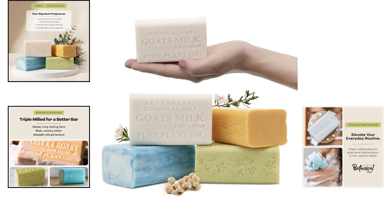 Organic Goats Milk Soap with Lemongrass & Sea Salt – Pack of 4 for Hydrated Skin