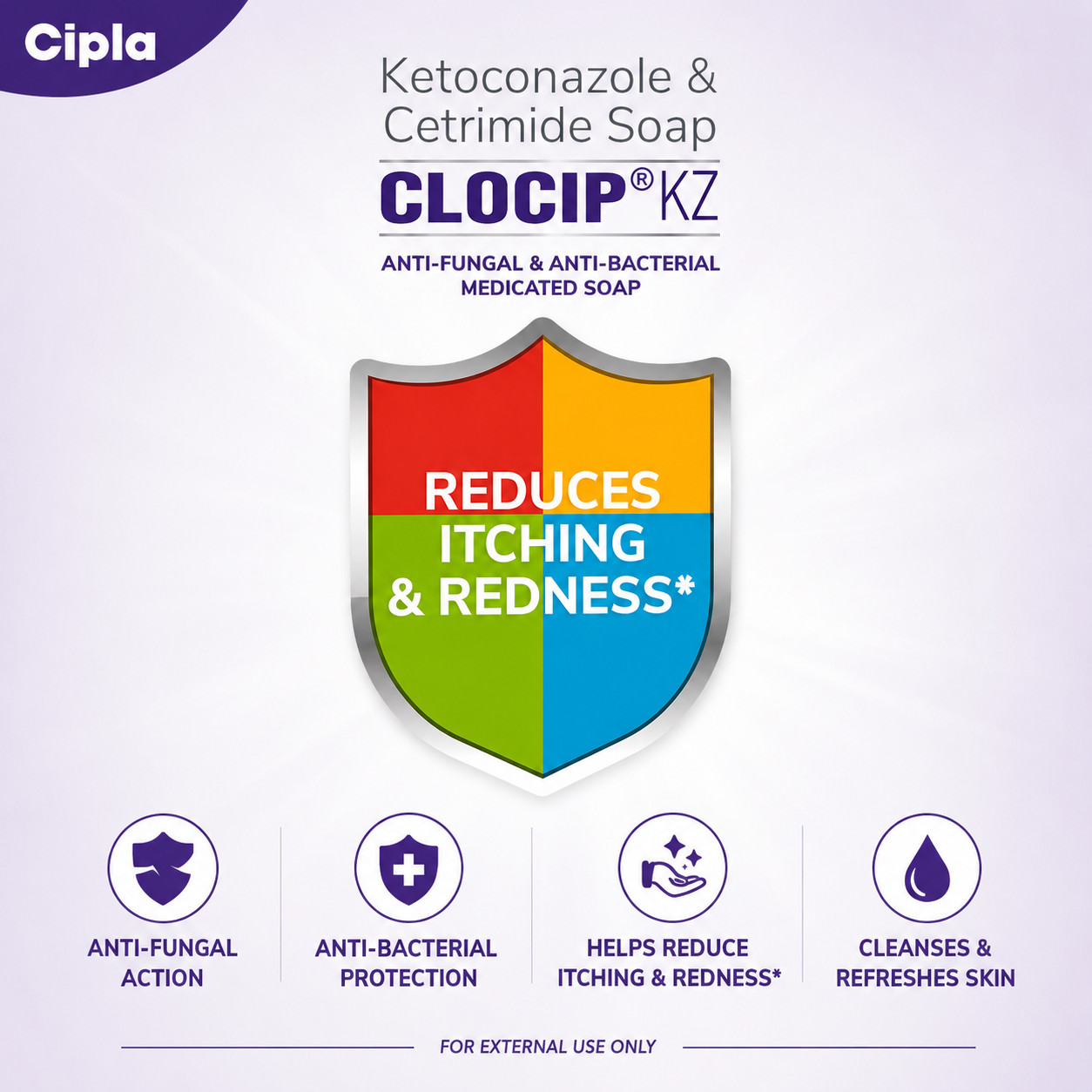 Clocip KZ Soap Pack of 4 Antifungal Itching Relief Medicated Grade 1 Soap