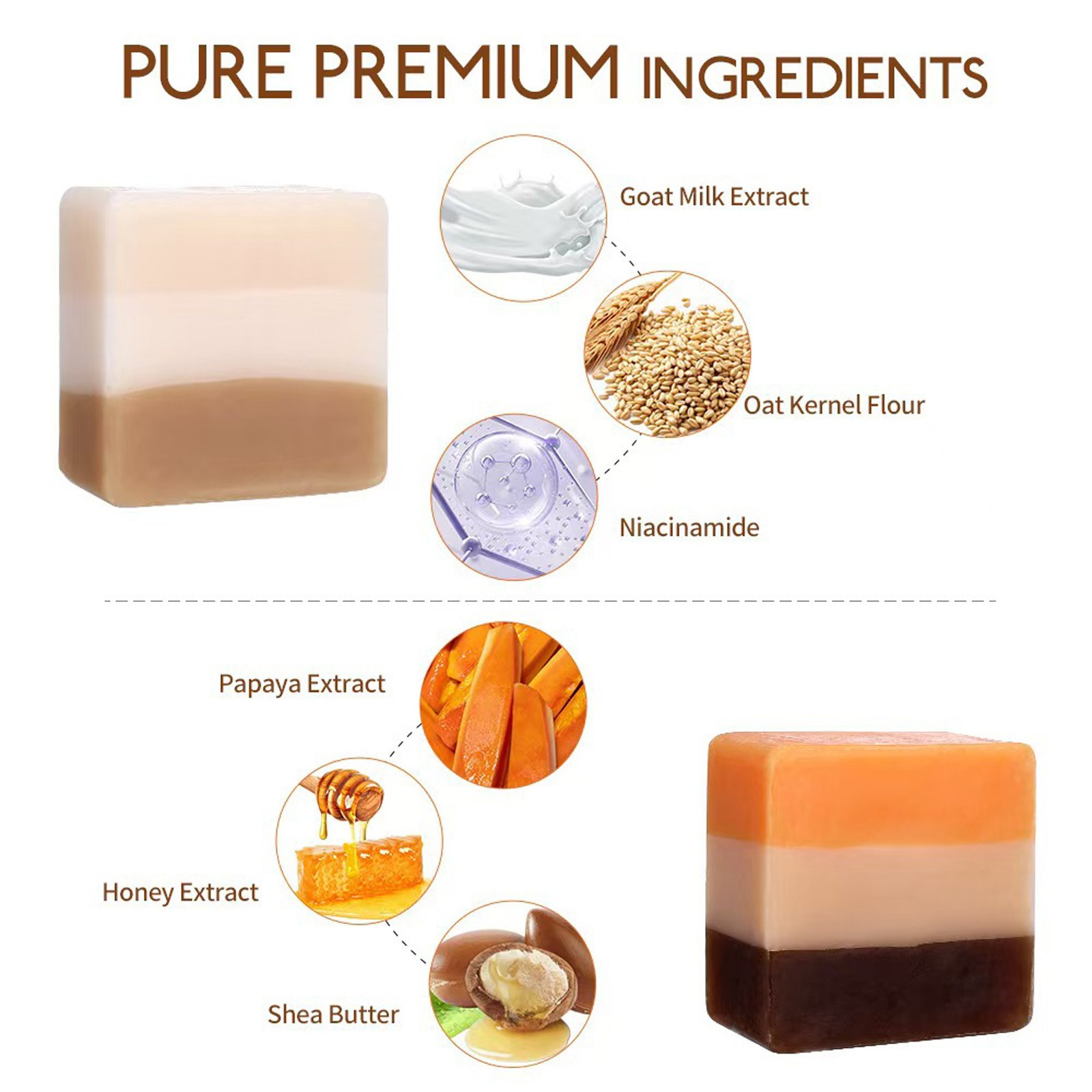 1Pcs 100g Papaya Honey/Goat Milk Oatmeal Essential Oil Soap Bar Smooth Skin