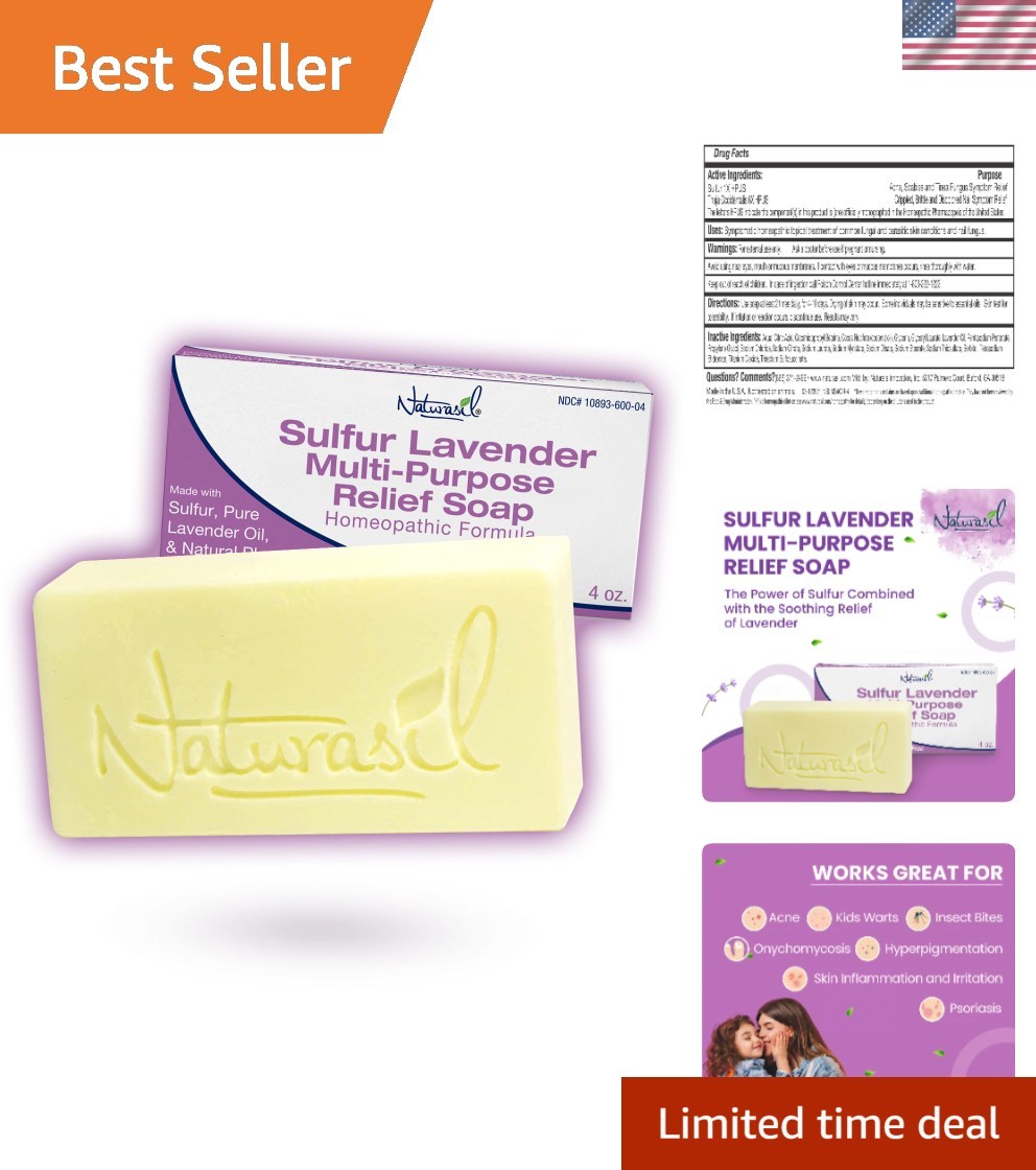 Natural Lavender Soap Bar for Acne & Bug Bites Relief, 4 oz – Family-Friendly
