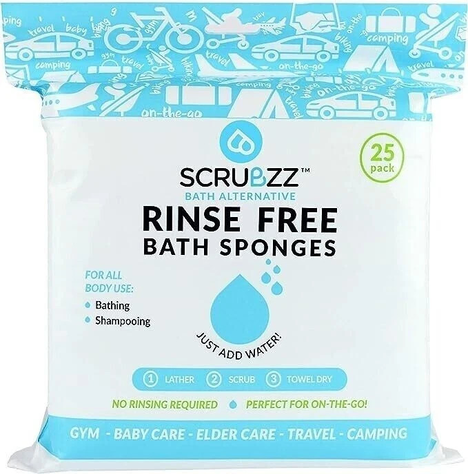 Scrubzz Disposable No Rinse Bathing Wipes – 25 Pack – All-In-1 Single Use Shower