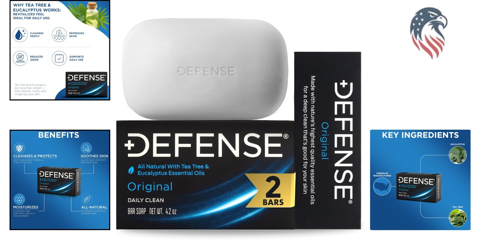 All Natural Tea Tree Eucalyptus Soap Men Body Cleansing Hypoallergenic 2pk