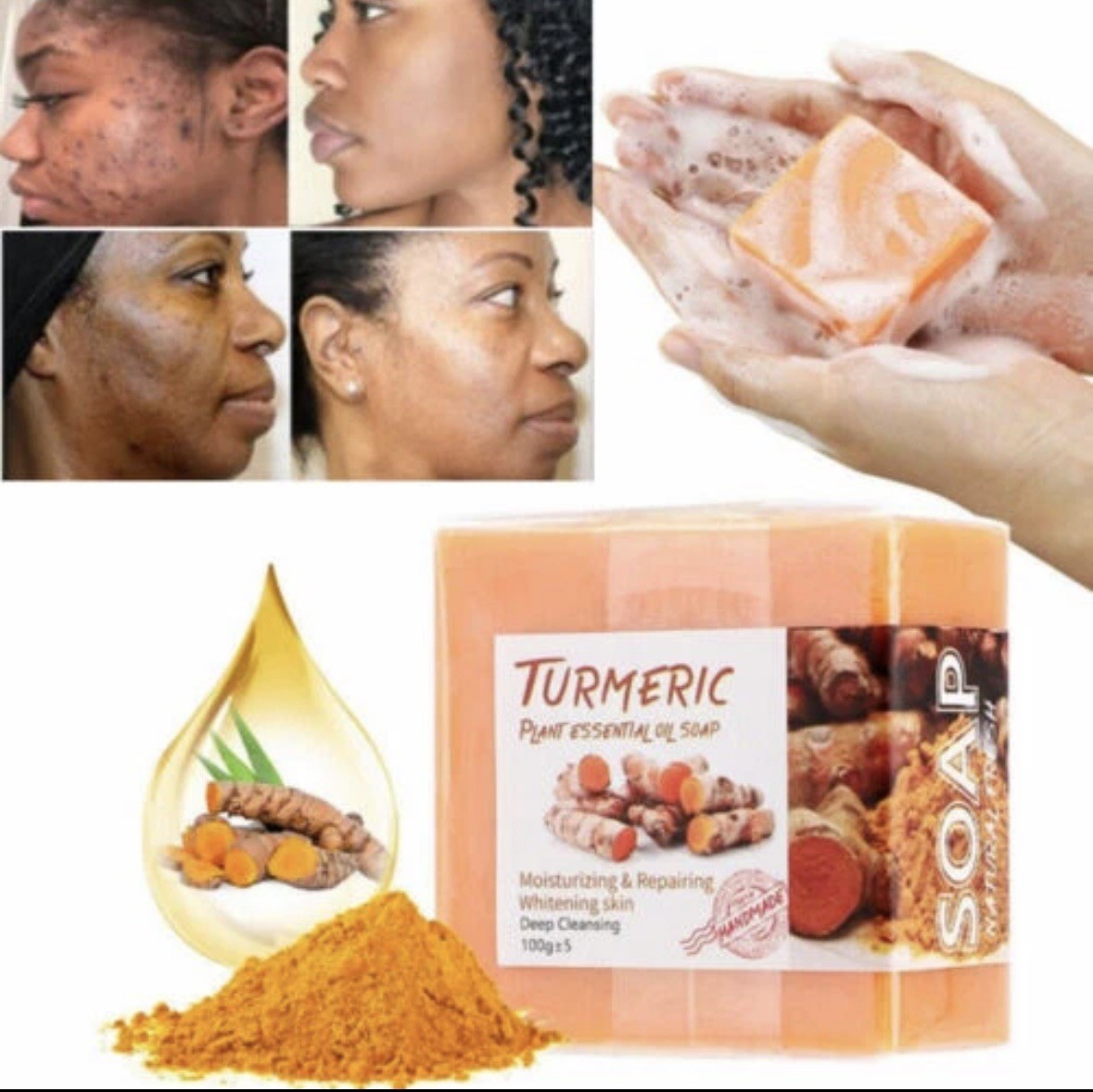2pc Turmeric Soap Skin Whitening Dark Spots lightening Acne Brightening Turmeric