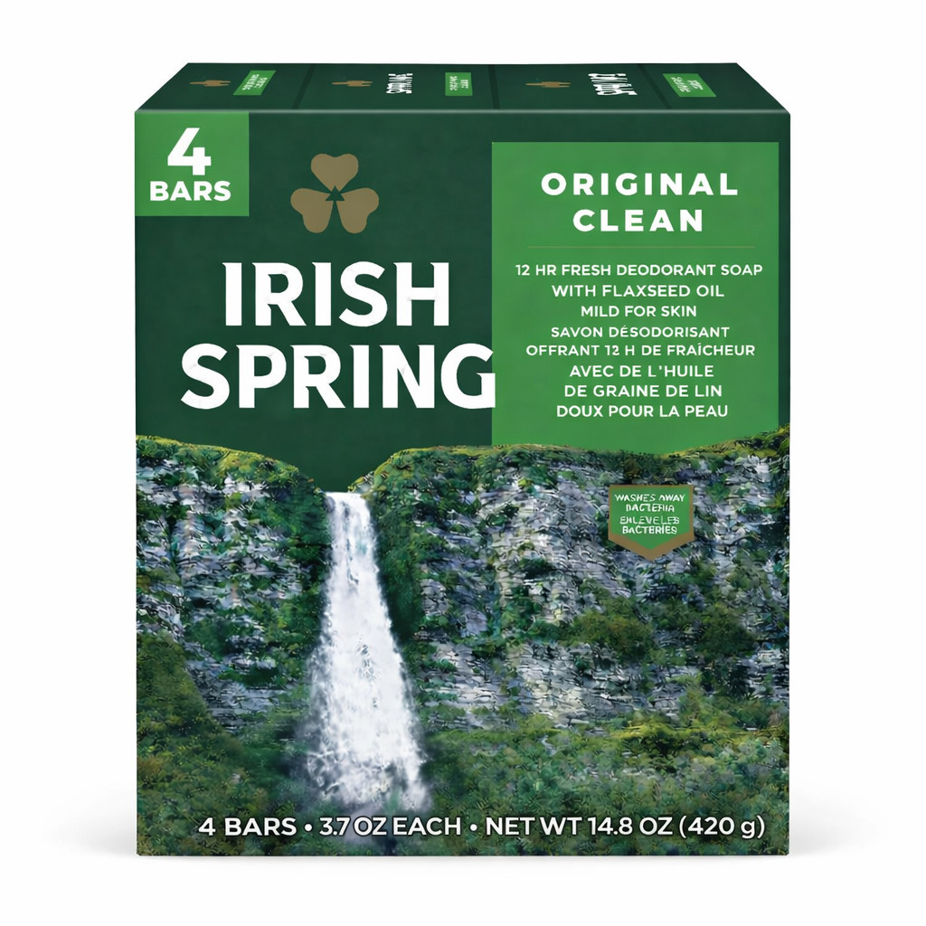 Irish Spring Bar Soap Original Clean 4 Pack 3.7 oz Deodorant Soap
