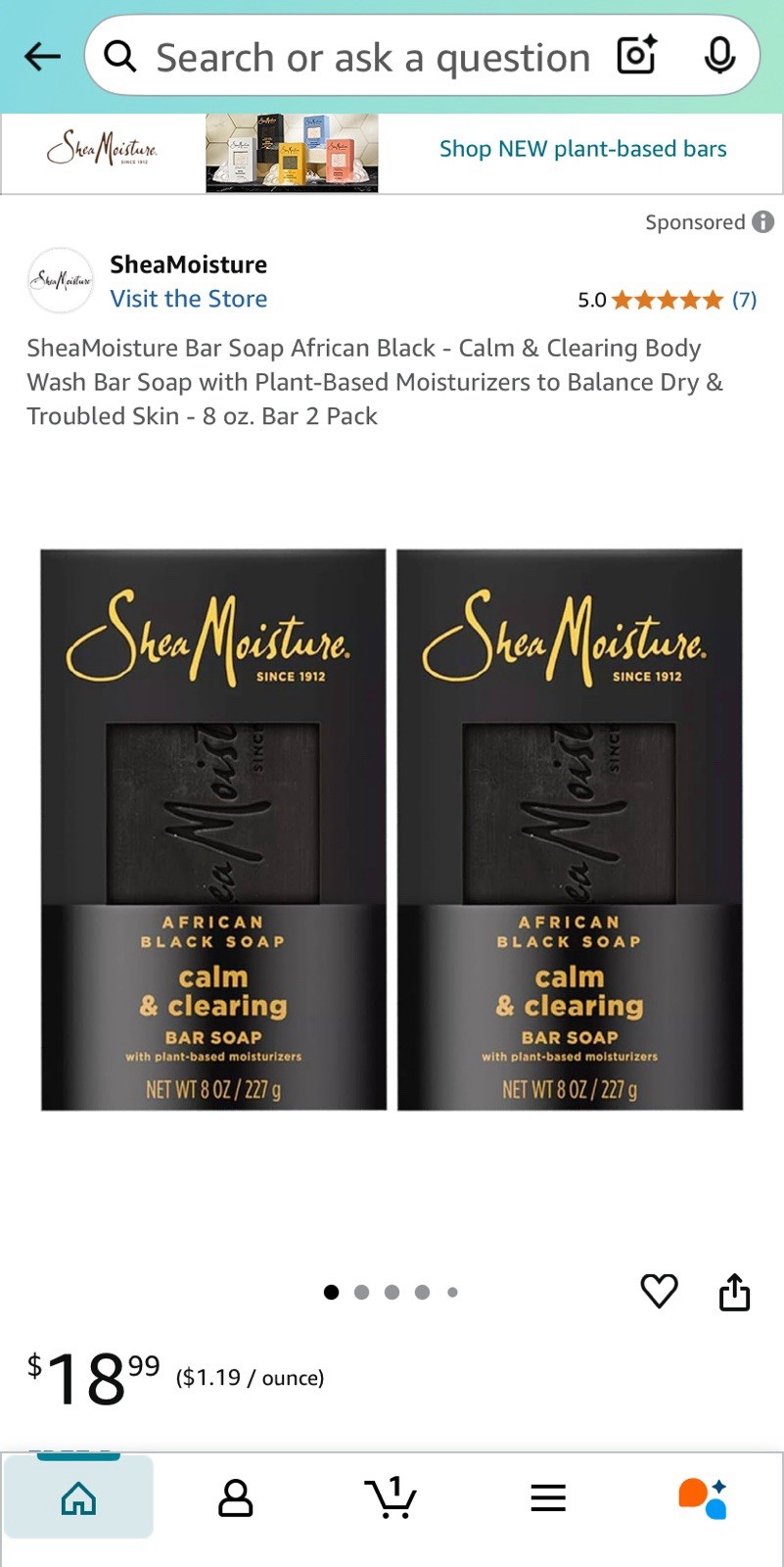 (2) SheaMoisture Plant-based African Black Soap Calm&Clearing Bar Soap 8oz/227g