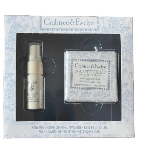 Crabtree & Evelyn Nantucket Briar Body Mist .33 fl oz & Bar Soap 3.5 oz. 2 Pack