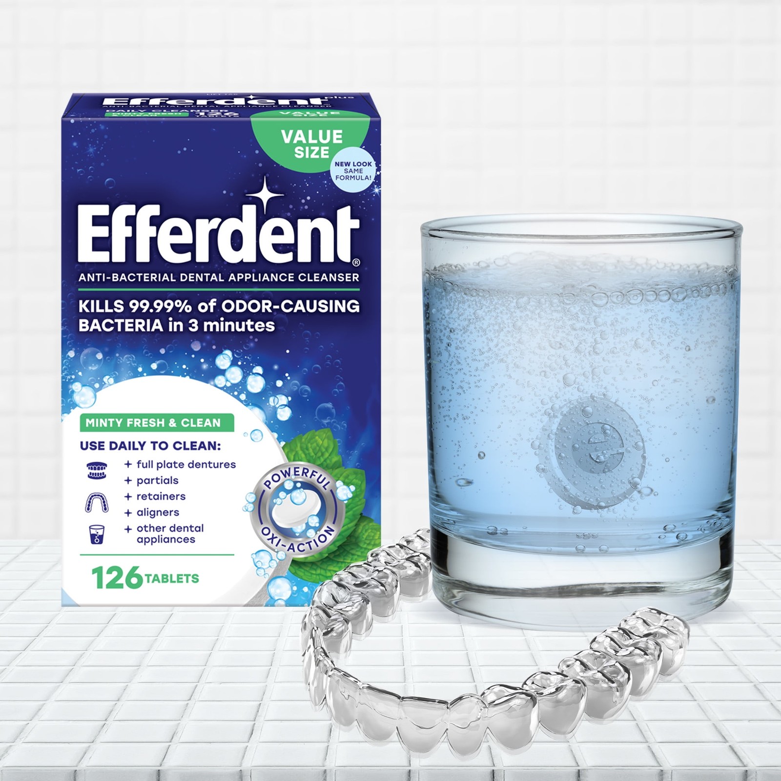 Efferdent Denture Cleaning for Dental Appliances, Minty Fresh & Clean, 44 Count