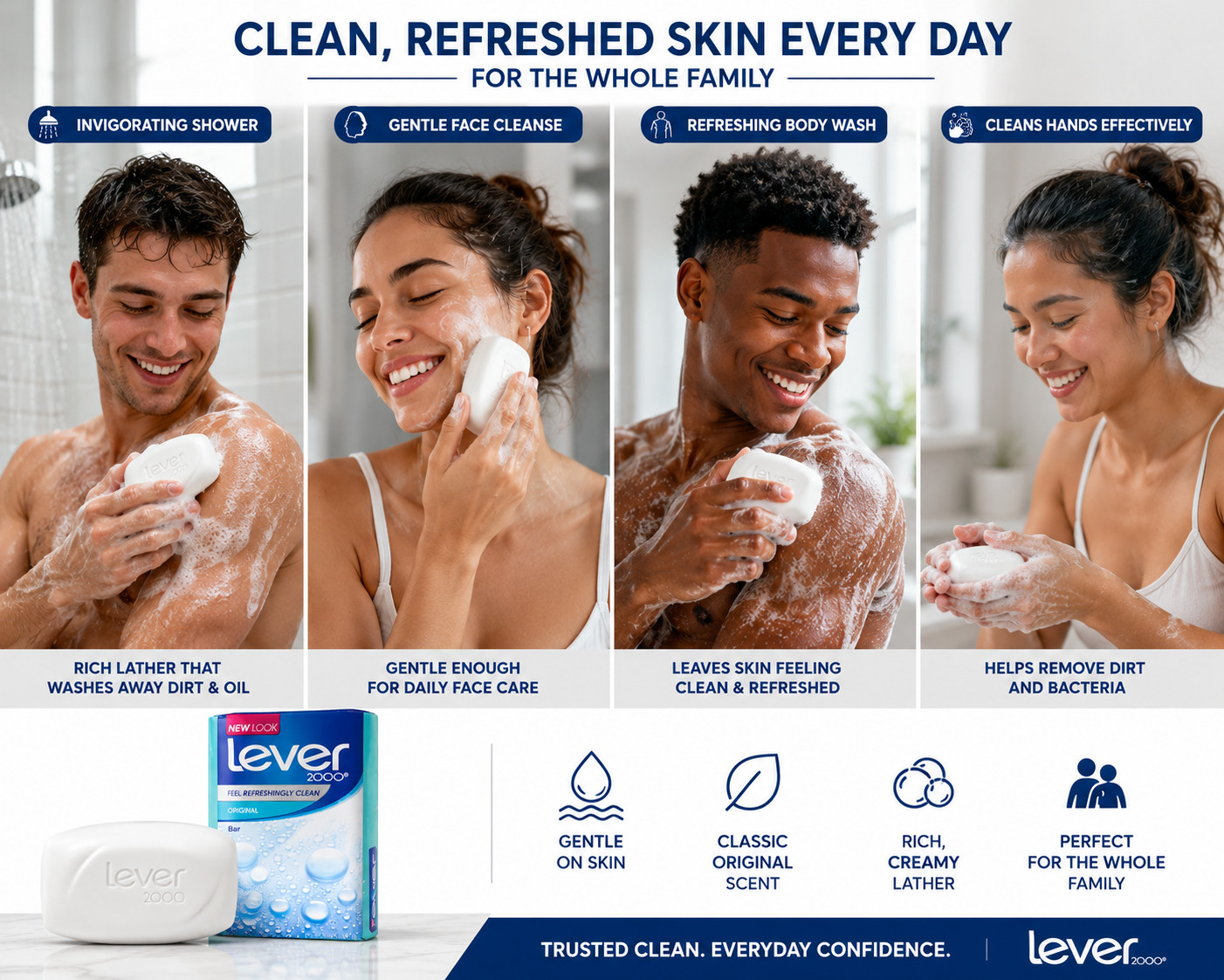 Lever 2000 Original Bar Soap 3.75 oz Face & Body Soap Original Scent