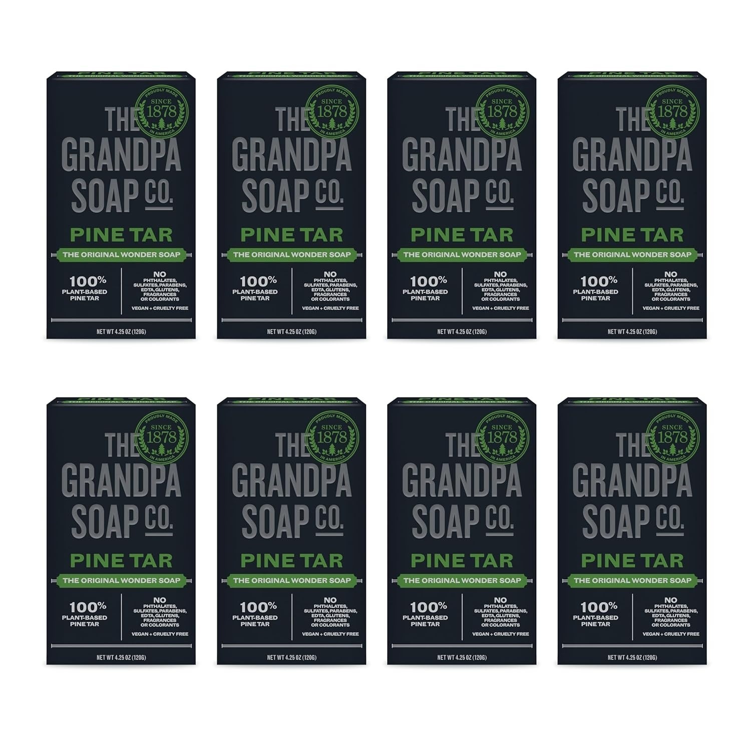 Grandpa Soap Pine Tar Bar Soap 4.25 Oz, 8 Pack Cleanser Deodorizer & Moisturizer