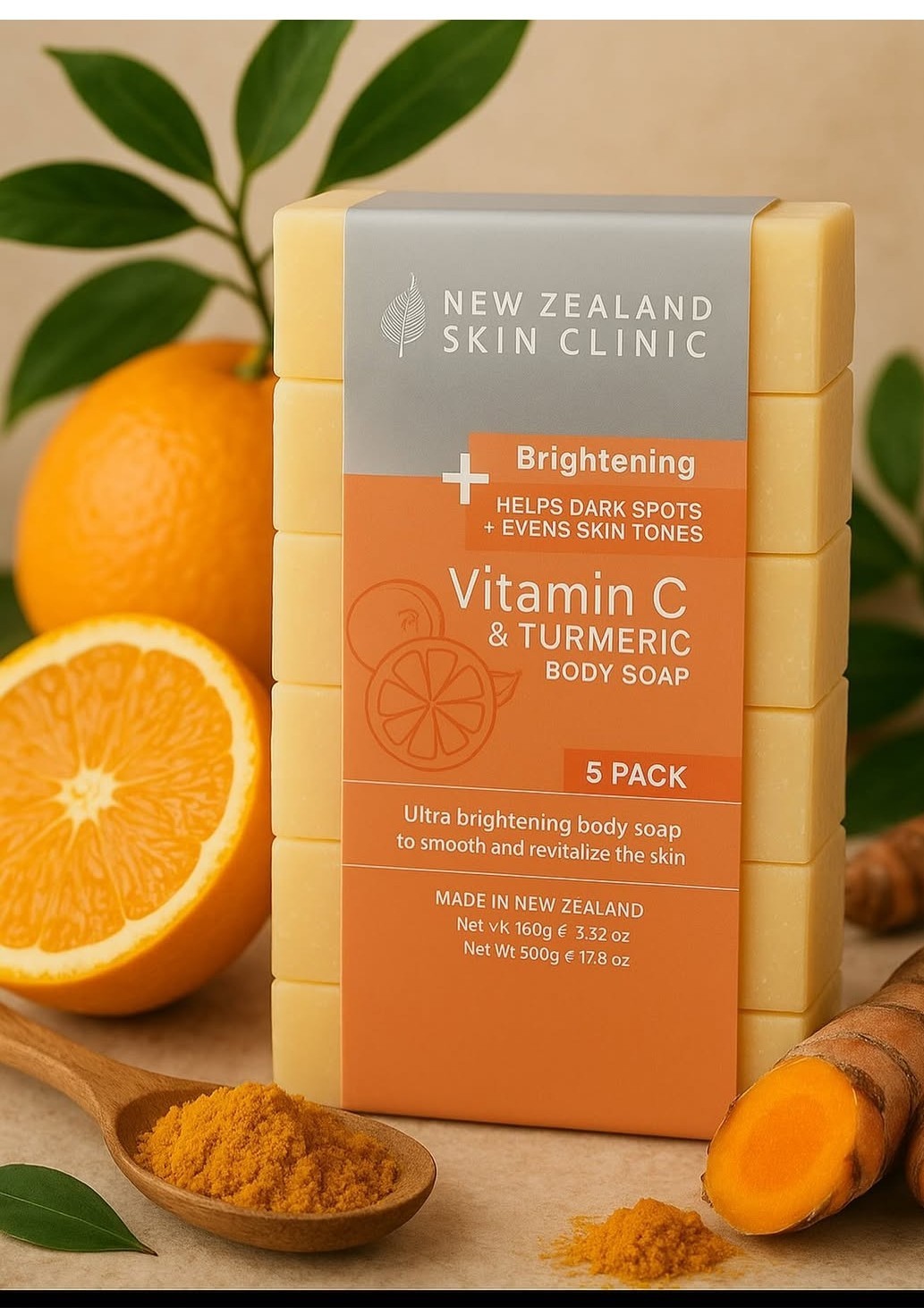 3x Of 5 Pack Vitamin C Turmeric Brightening Soap 3.52 Oz New Zealnd Skin Clinic