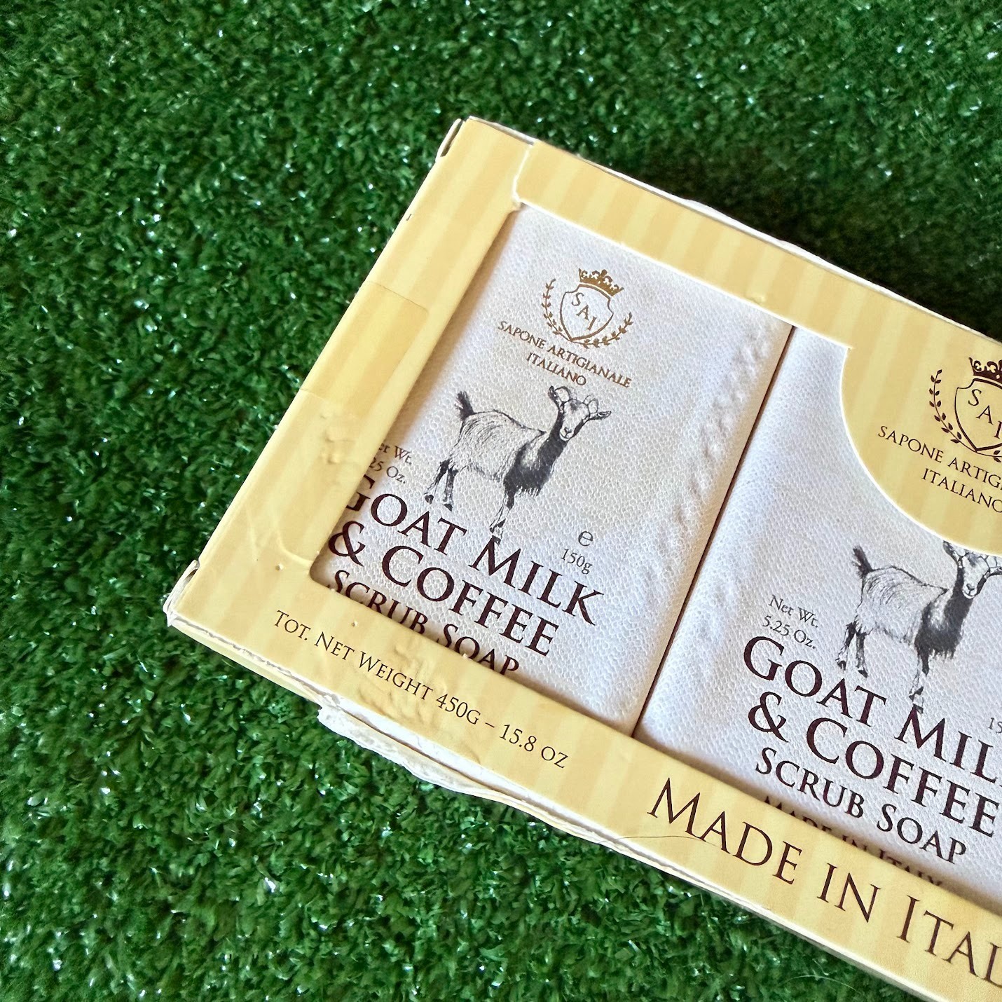 3-Pack Italian Artisan Goat Milk & Coffee Scrub Soap Bar NIB Made in Italy