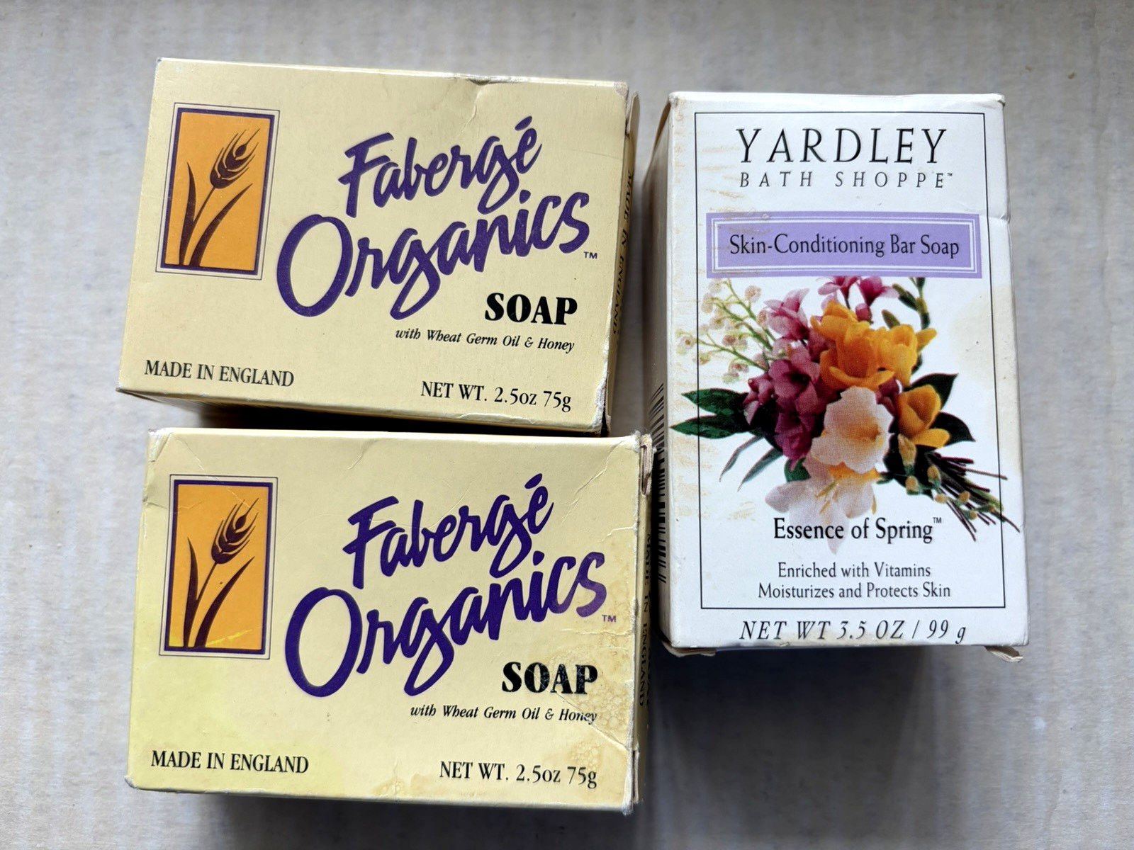 Lot Of 3 Vintage Soap Bars 2 Faberge Organics 2.5 Oz/1 Yardley 3.5 Oz NOS
