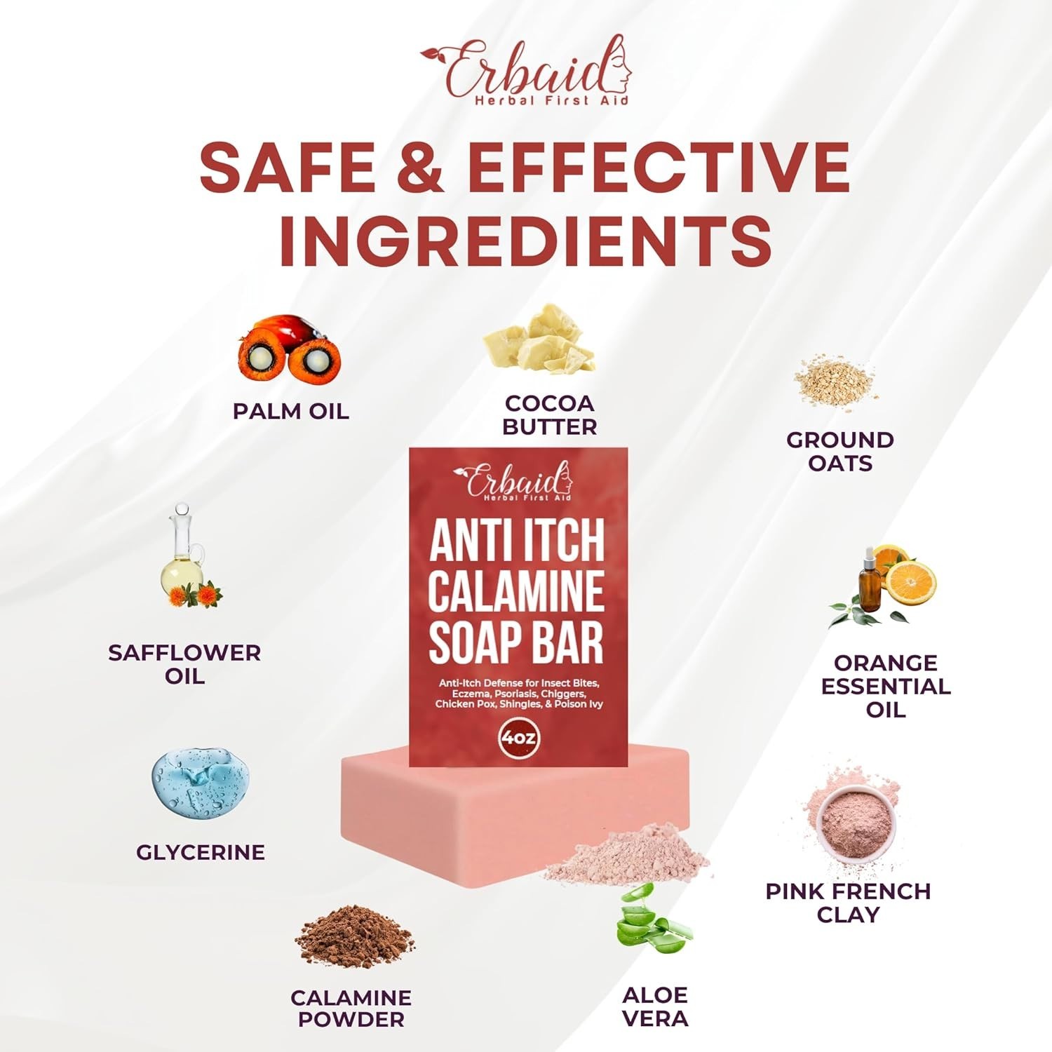 Calamine Soap Bar for Itching – All Natural Instant Itch Relief – Calming Calami