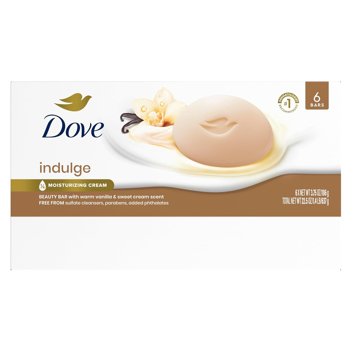 Dove Indulge Beauty Bar Soap 6 Count, Warm Vanilla & Sweet Cream, 3.75 Oz I Indu