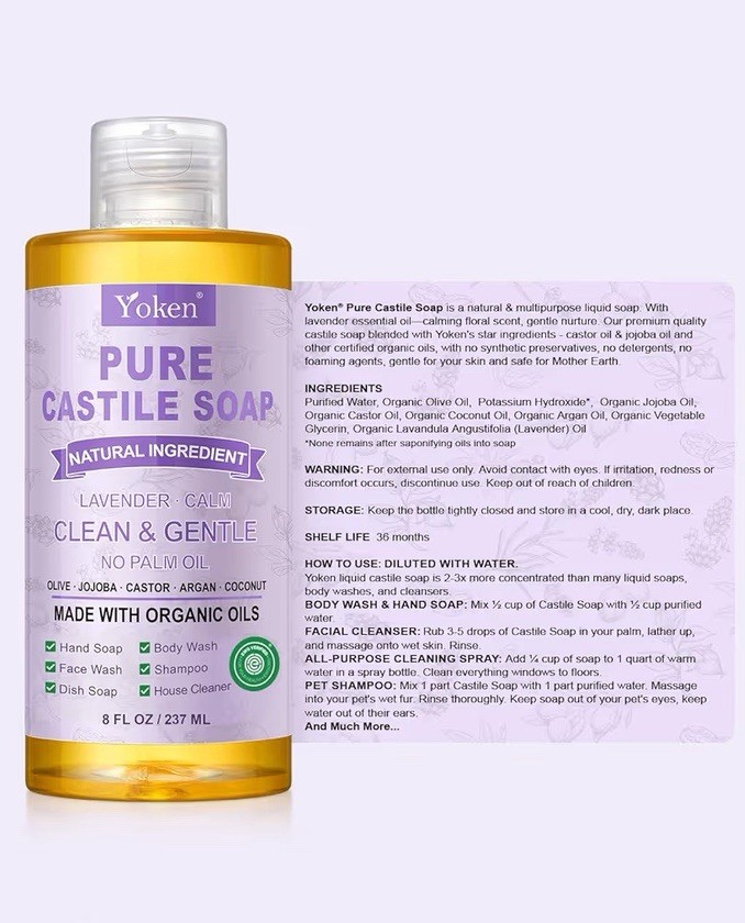 Relaxing Lavender Castile Soap – 8oz Organic Multi-Purpose Liquid Cleanser