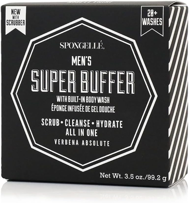 Spongellé Men’s Super Buffer, Verbena Absolute | 20+ Washes | Body Wash Infused