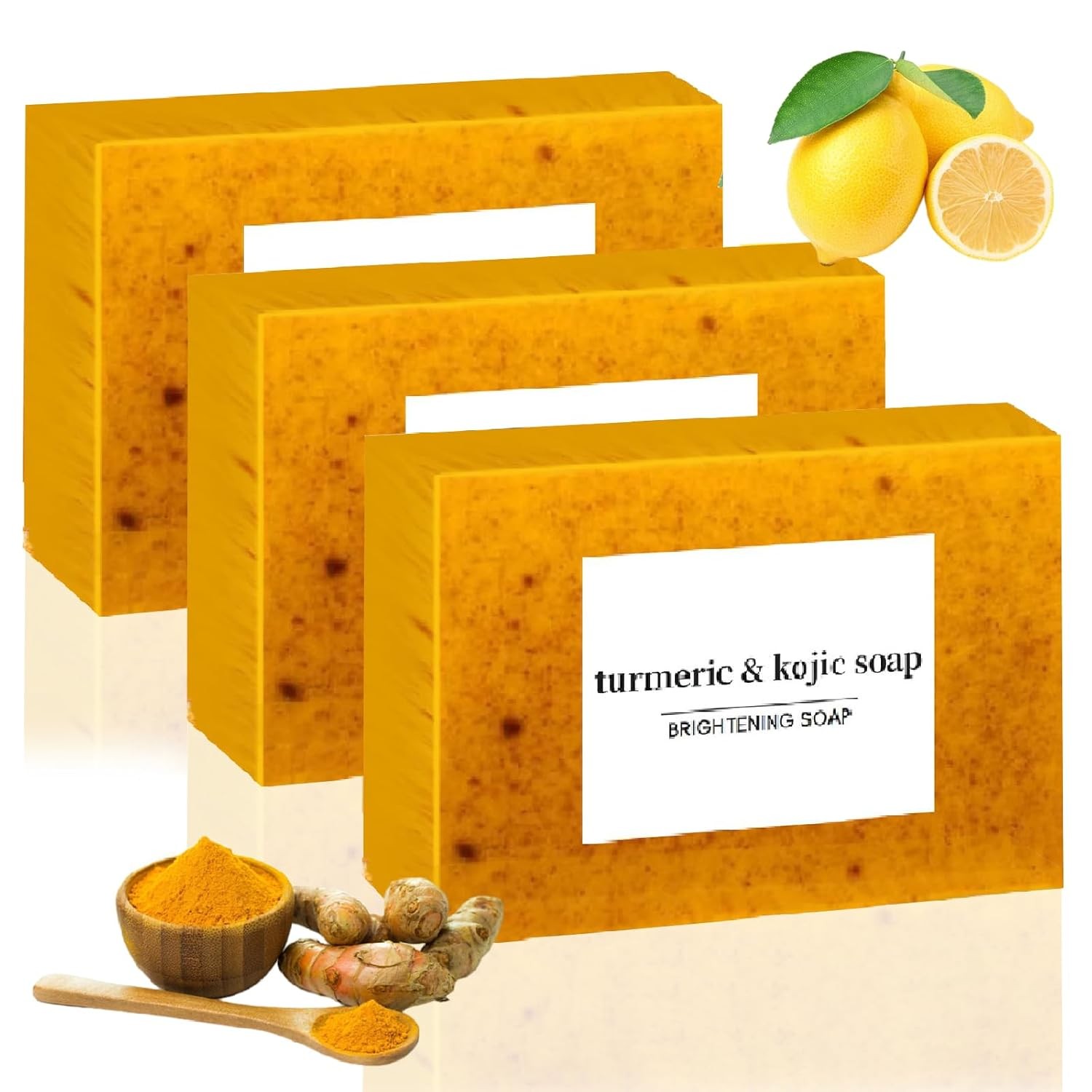 3-Pack Turmeric Glow Soap Bar – Lemon & Kojic Acid, Removing Dark Spots