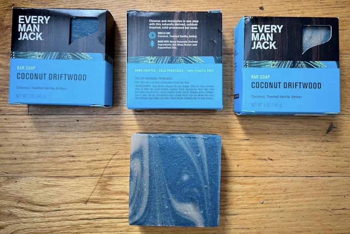 Every Man Jack Cold Processed Mens Bar Soap – Coconut + Driftwood Scent – 3Pack