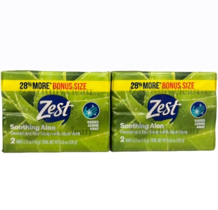 💚 ZEST 💚 (4-BARS) 4.12 Oz. BONUS Size 🟢🫧 ●ALOE● W/Soothing Aloe Vera Soap🫧.
