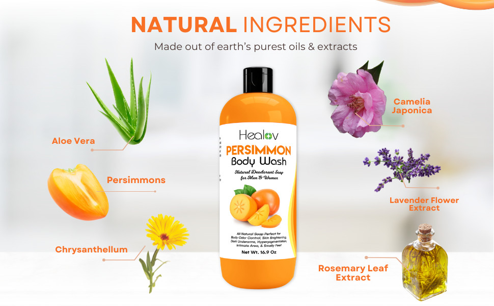 Persimmon Body Wash for Body Odor Control – Purifying Deodorizing Soap for