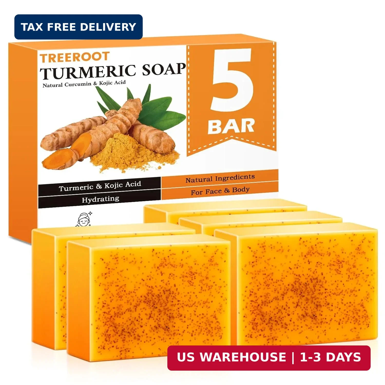 5 Jabones De Curcuma 3.5 Oz Para Las Manchas El Acne En La Cara Y Aclarar Piel