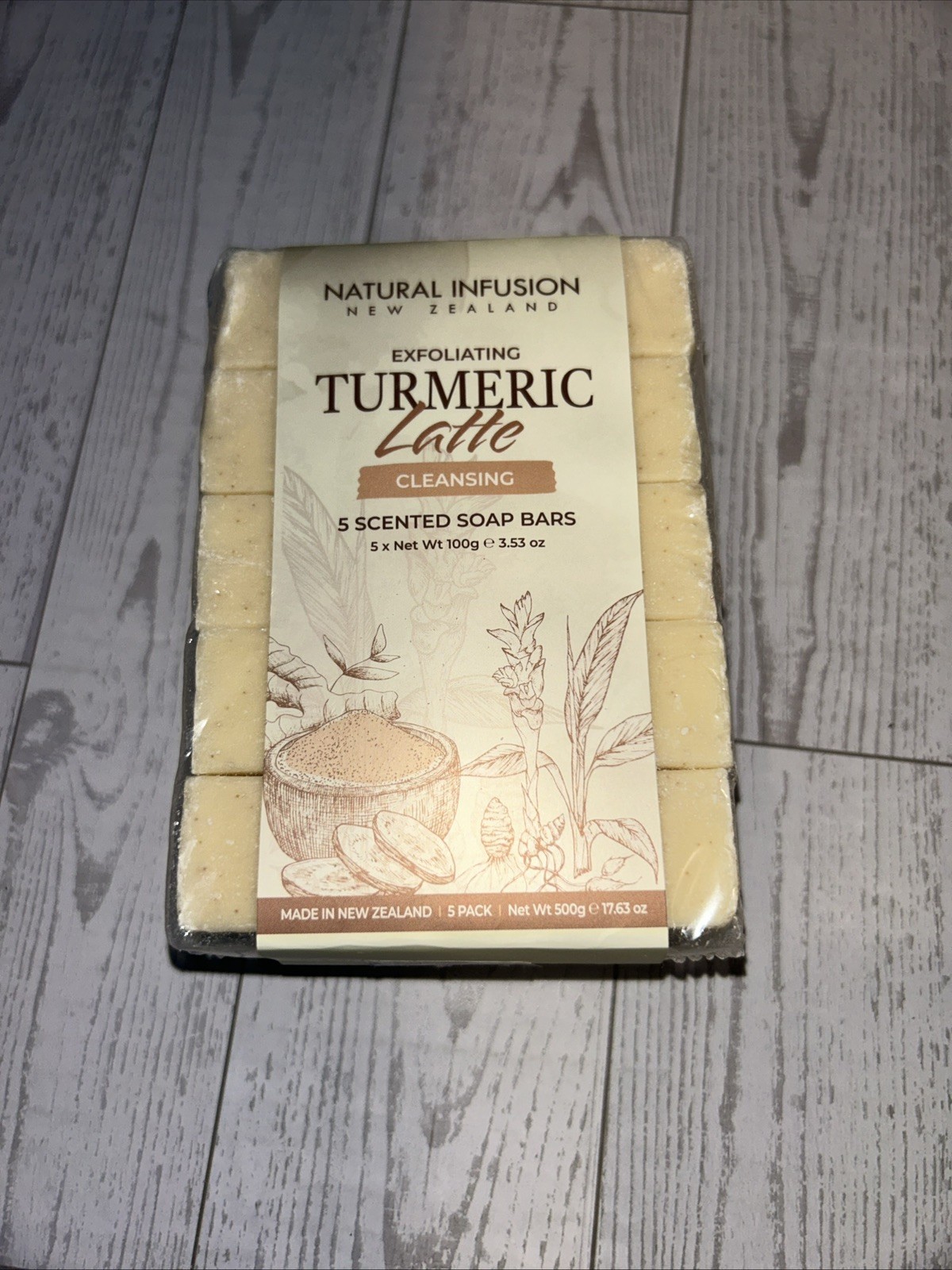 Natural Infusion New Zealand Exfoliating TURMERIC LATTE Soap Bars 5 Pk 17.6 oz