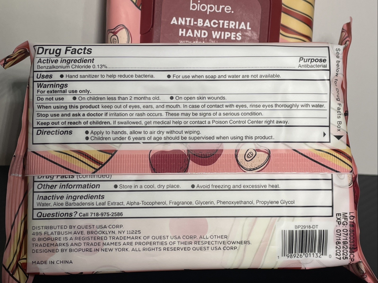 Lot Of 2 Biopure Anti-Bacterial Hand Wipes Cherry Pie 80 Total New